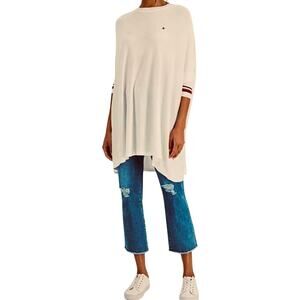 Tommy Hilfiger Poncho Sweater 
Women's Striped Trim Knit in Off white L/XL NWT